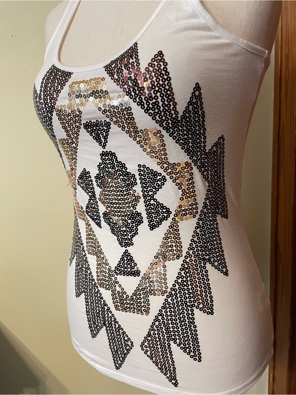 Almost Famous White Sequin Aztec Racerback Tank - Picture 2 of 5